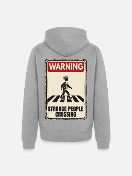 WARNING - Strange People Crossing - Punker - Unisex Premium Bio Zip Hoodie - Grau meliert