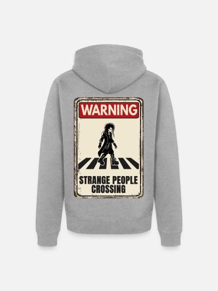 WARNING - Strange People Crossing - Goth - Unisex Premium Bio Zip Hoodie - Grau meliert