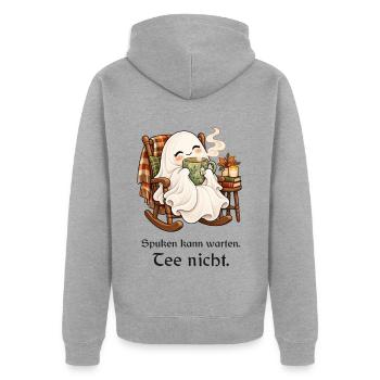Kleine Teepause für große Geiste - Unisex Premium Bio Zip Hoodie - Grau meliert - Hinten - Nico (187cm)