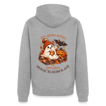 Kakao-Geist in Kuschelstimmung - Unisex Premium Bio Zip Hoodie - Grau meliert - Hinten - Nico (187cm)