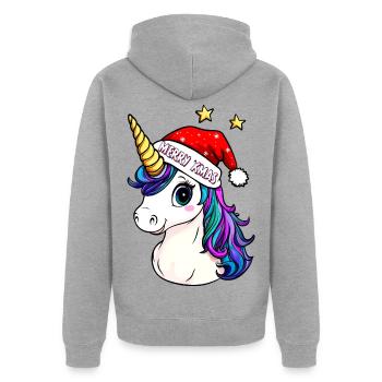 Einhorn Weihnachten - Unisex Premium Bio Zip Hoodie - Grau meliert - Hinten - Nico (187cm)