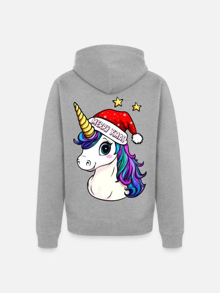 Einhorn Weihnachten - Unisex Premium Bio Zip Hoodie - Grau meliert