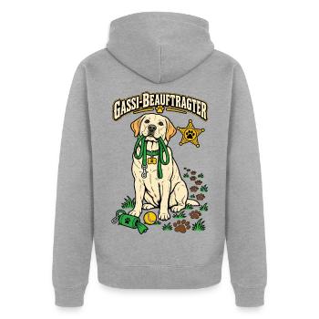 Gassi-Beauftragter - Unisex Premium Bio Zip Hoodie - Grau meliert - Hinten - Nico (187cm)
