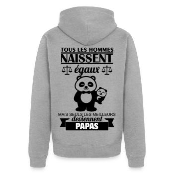 Alle Männer werden als gleich geboren, Papa. - Unisex Premium Bio Zip Hoodie - Grau meliert - Hinten - Nico (187cm)