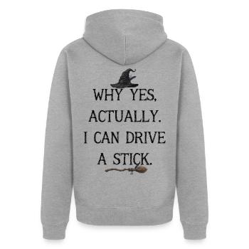Lustige Fahrt Ein Stab Hexenhut-Besen-Grafik - Unisex Premium Bio Zip Hoodie - Grau meliert - Hinten - Nico (187cm)