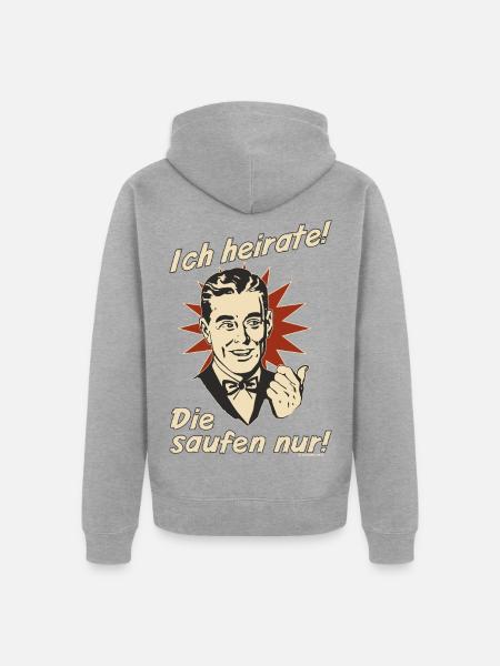 Retro-Eheversprechen mit Trinkmotiv - Unisex Premium Bio Zip Hoodie - Grau meliert