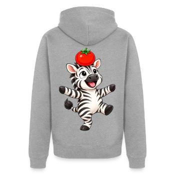 Zebra süß Cartoon tanzend Tomate balancieren - Unisex Premium Bio Zip Hoodie - Grau meliert - Hinten - Nico (187cm)