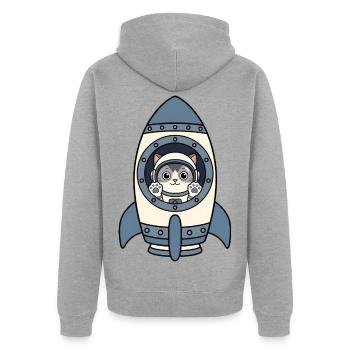 Katze Astronaut Rakete Weltraum Katze Vektor Shirt - Unisex Premium Bio Zip Hoodie - Grau meliert - Hinten - Nico (187cm)
