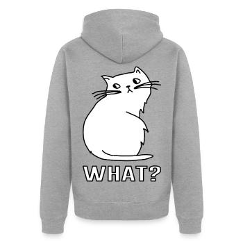 Niedliche Katze What - Unisex Premium Bio Zip Hoodie - Grau meliert - Hinten - Nico (187cm)