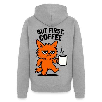 But first coffee cat - Unisex Premium Bio Zip Hoodie - Grau meliert - Hinten - Nico (187cm)