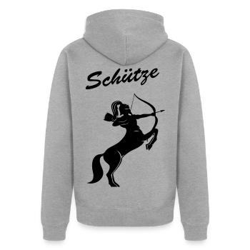 Schütze - Unisex Premium Bio Zip Hoodie - Grau meliert - Hinten - Nico (187cm)