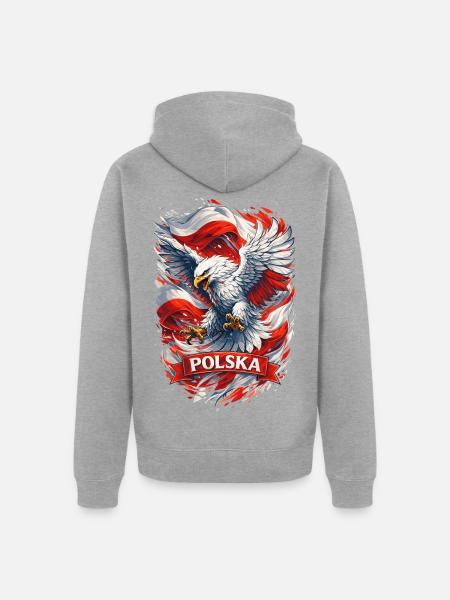 Dynamischer polnischer Adler – Stolz & Ehre - Unisex Premium Bio Zip Hoodie - Grau meliert