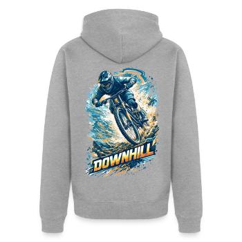 Downhill MTB Motivation – Mountainbike Spruch - Unisex Premium Bio Zip Hoodie - Grau meliert - Hinten - Nico (187cm)
