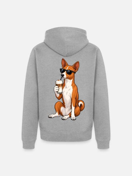 Basenji mit Latte Macchiato - Unisex Premium Bio Zip Hoodie - Grau meliert