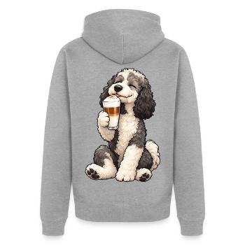 Schafpudel mit Latte Macchiato - Unisex Premium Bio Zip Hoodie - Grau meliert - Hinten - Nico (187cm)