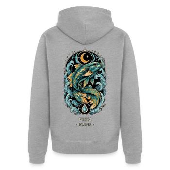 TOTEMFISCHFLUSS - Unisex Premium Bio Zip Hoodie - Grau meliert - Hinten - Nico (187cm)