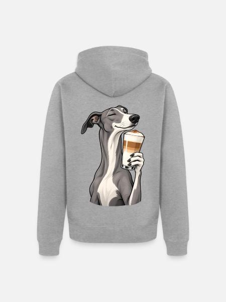 Greyhound mit Latte Macchiato - Unisex Premium Bio Zip Hoodie - Grau meliert