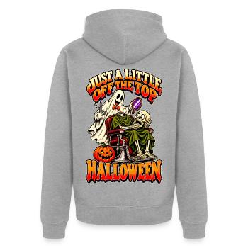Nur ein bisschen abgelegener Halloween-Friseur - Unisex Premium Bio Zip Hoodie - Grau meliert - Hinten - Nico (187cm)