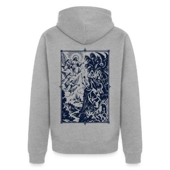 Drachenepos im Sternenrahmen - Unisex Premium Bio Zip Hoodie - Grau meliert - Hinten - Nico (187cm)