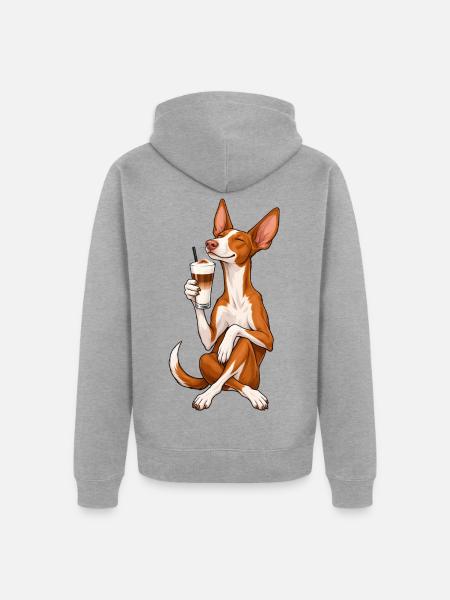 Podenco Ibicenco mit Latte Macchiato - Unisex Premium Bio Zip Hoodie - Grau meliert