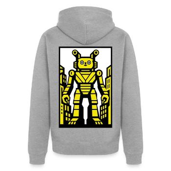 Cat Robot in Stadtlandschaft - Unisex Premium Bio Zip Hoodie - Grau meliert - Hinten - Nico (187cm)
