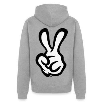 Victory Hand Sign (Left Hand / POS / 2C) - Unisex Premium Organic Zip Hoodie - heather grey - Back - Nico (187cm)