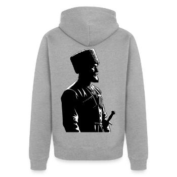 Шейх Мансур - Unisex Premium Bio Zip Hoodie - Grau meliert - Hinten - Nico (187cm)
