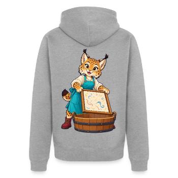 Leopardenkünstler im Atelier - Unisex Premium Bio Zip Hoodie - Grau meliert - Hinten - Nico (187cm)