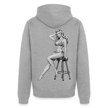Klassisches Pin-up: Blonde Retro-Schönheit - Unisex Premium Bio Zip Hoodie - Grau meliert - Hinten - Nico (187cm)