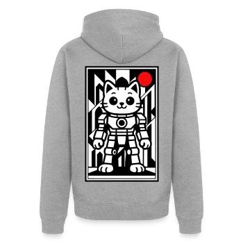 Katzenroboter in Space mit rotem Planeten - Unisex Premium Bio Zip Hoodie - Grau meliert - Hinten - Nico (187cm)