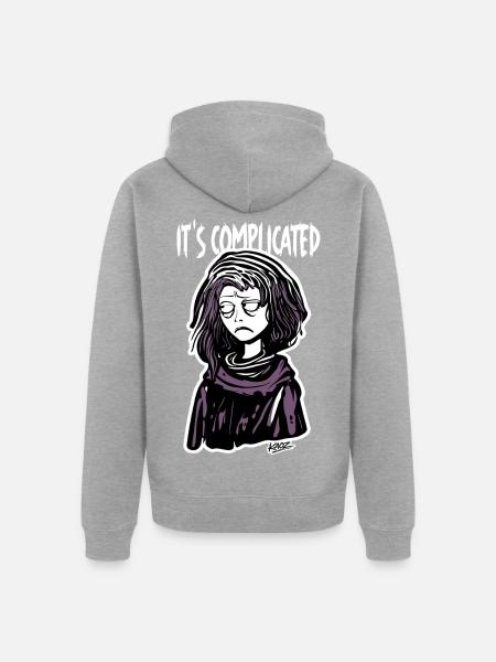It's Complicated Karikatur Shirt - Unisex Premium Bio Zip Hoodie - Grau meliert