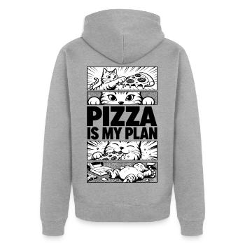 Pizza Is My Plan – Katzen Comic - Unisex Premium Bio Zip Hoodie - Grau meliert - Hinten - Nico (187cm)