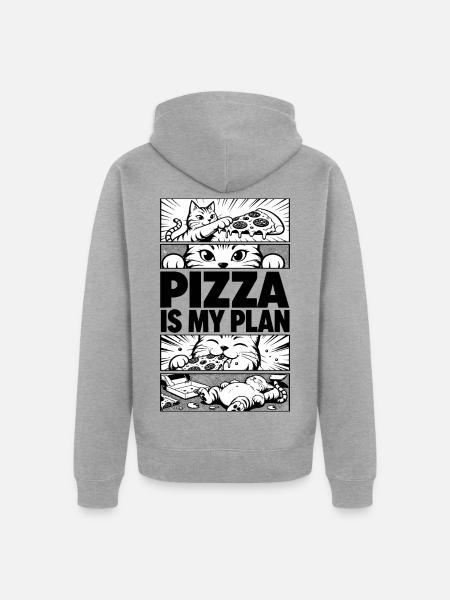 Pizza Is My Plan – Katzen Comic - Unisex Premium Bio Zip Hoodie - Grau meliert