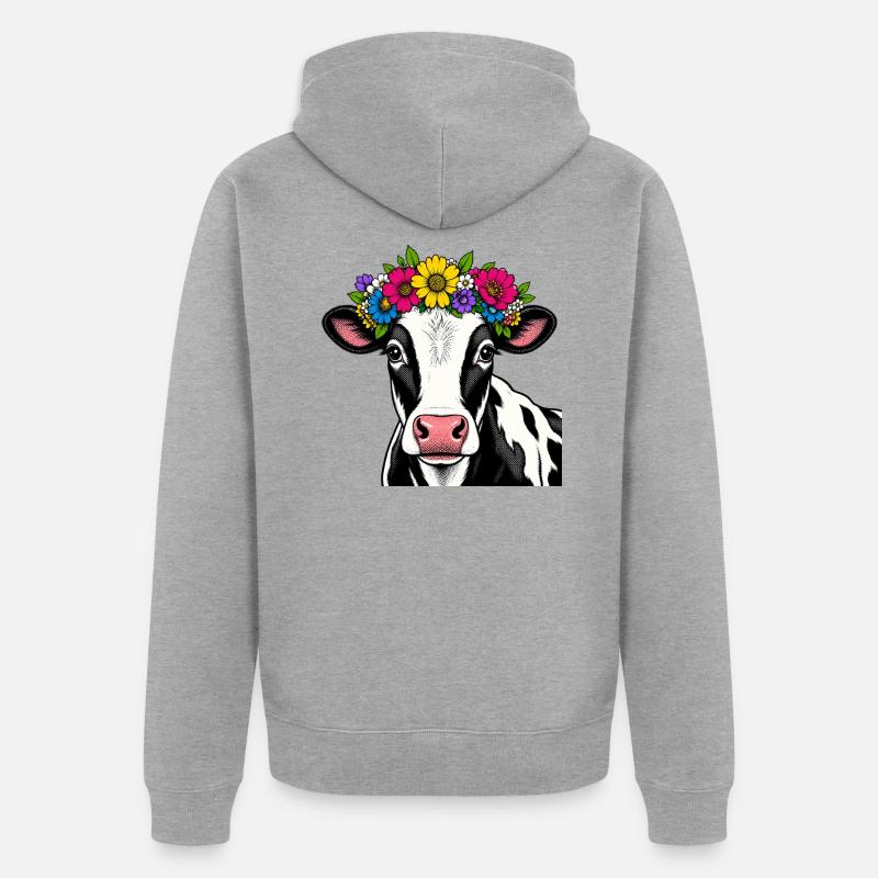 Vache décorée floral - Veste à capuche bio Premium Unisexe - gris chiné