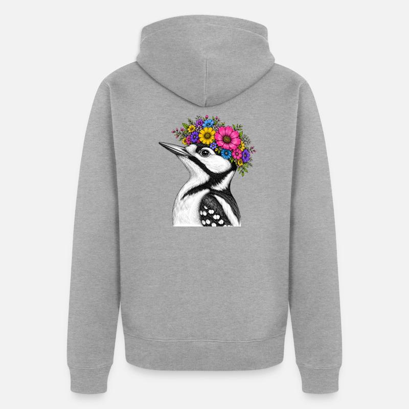 Oiseau à la couronne de fleurs - Veste à capuche bio Premium Unisexe - gris chiné