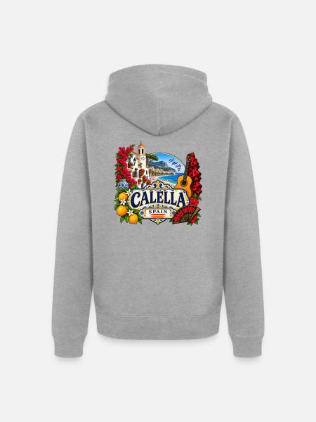 Calella – Sol, Mar & Vida - Unisex Premium Bio Zip Hoodie - Grau meliert