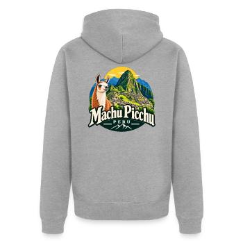 Machu Picchu – Peru, Inka & Abenteuer - Unisex Premium Bio Zip Hoodie - Grau meliert - Hinten - Nico (187cm)