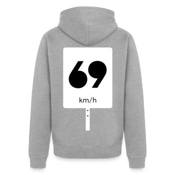 69 km/h - Unisex Premium Bio Zip Hoodie - Grau meliert - Hinten - Nico (187cm)