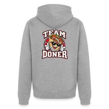 Team Döner – Lustiges Kebab Design - Unisex Premium Bio Zip Hoodie - Grau meliert - Hinten - Nico (187cm)