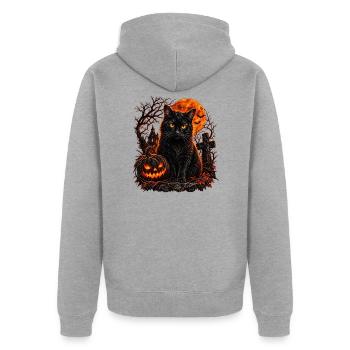 Schwarze Katze in Halloween-Szenerie - Unisex Premium Bio Zip Hoodie - Grau meliert - Hinten - Nico (187cm)
