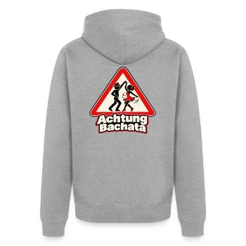 Achtung Bachata – Tanzpaar im Warnschild - Unisex Premium Bio Zip Hoodie - Grau meliert - Hinten - Nico (187cm)