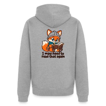Fox lesen – Ich muss das vielleicht noch einmal lesen - Unisex Premium Bio Zip Hoodie - Grau meliert - Hinten - Nico (187cm)