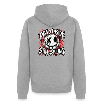 Dead Inside – Gothic Smiley - Unisex Premium Bio Zip Hoodie - Grau meliert - Hinten - Nico (187cm)