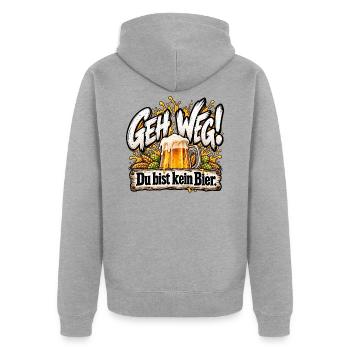 Geh weg! Du bist kein Bier. - Unisex Premium Bio Zip Hoodie - Grau meliert - Hinten - Nico (187cm)
