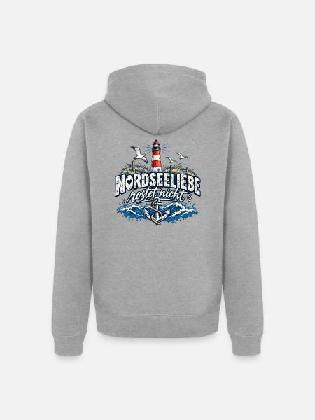 Nordsee Liebe Rostet Nicht Leuchtturm - Unisex Premium Bio Zip Hoodie - Grau meliert