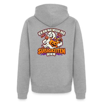 Halloween-Geist auf Süßigkeitenjagd - Unisex Premium Bio Zip Hoodie - Grau meliert - Hinten - Nico (187cm)