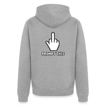 Anti-KI – Mittelfinger – Prompt dafür! Scheiß auf KI-Zeug - Unisex Premium Bio Zip Hoodie - Grau meliert - Hinten - Nico (187cm)