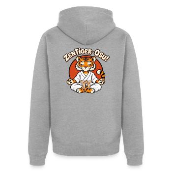 ZenTiger-Osu Taijutsu Cartoon - Unisex Premium Bio Zip Hoodie - Grau meliert - Hinten - Nico (187cm)