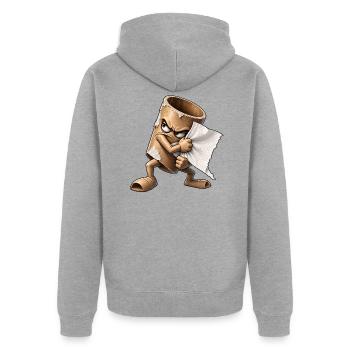 Wütende Rolle reißt Papier - Unisex Premium Bio Zip Hoodie - Grau meliert - Hinten - Nico (187cm)