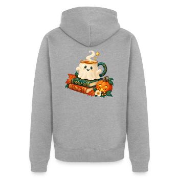 Verzauberte Tasse Herbstbücher - Unisex Premium Bio Zip Hoodie - Grau meliert - Hinten - Nico (187cm)